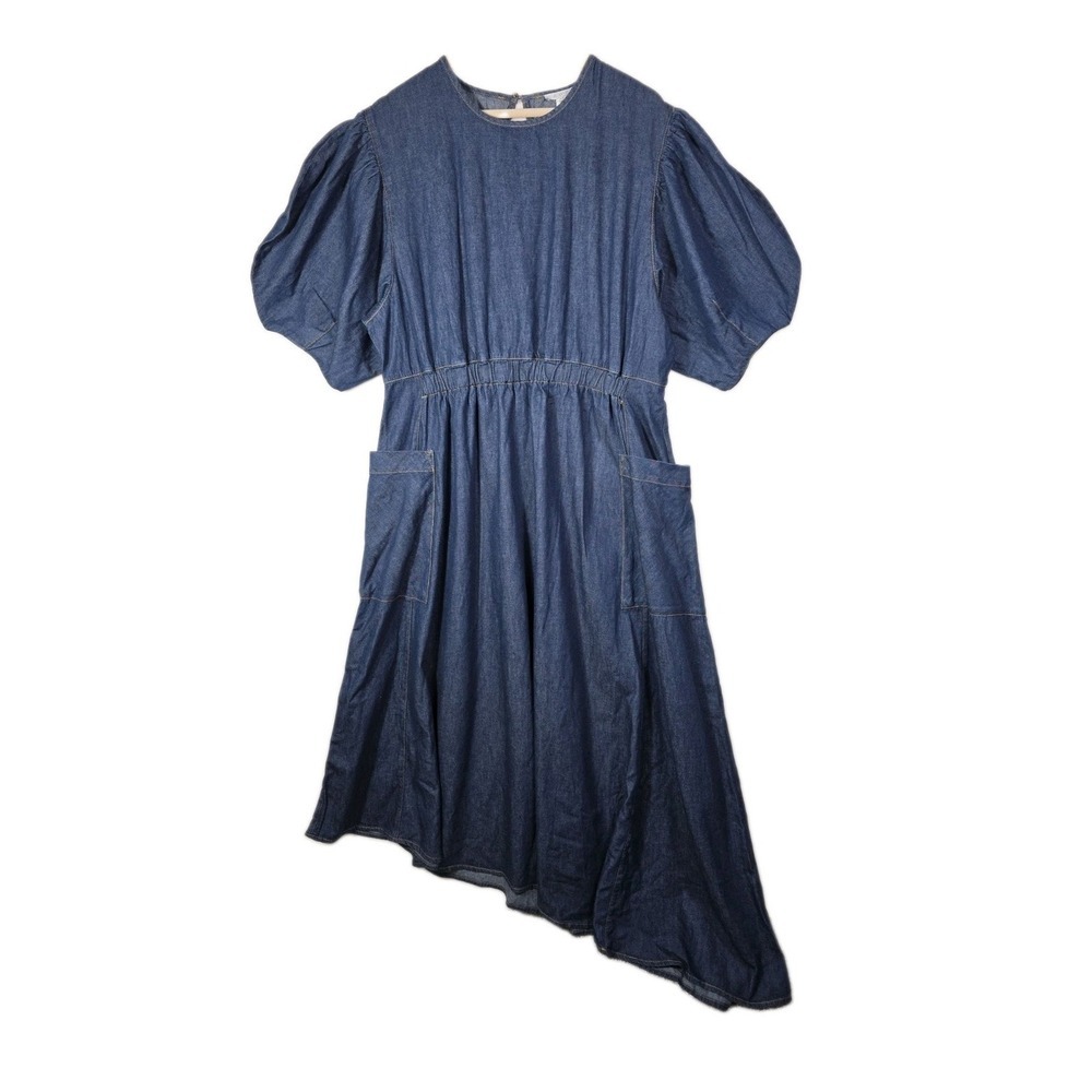 NWT ALIGNE Harlin Denim Midi Dress UK18 US14 Cotton Puff Sleeve Pockets Blue - Picture 3 of 14